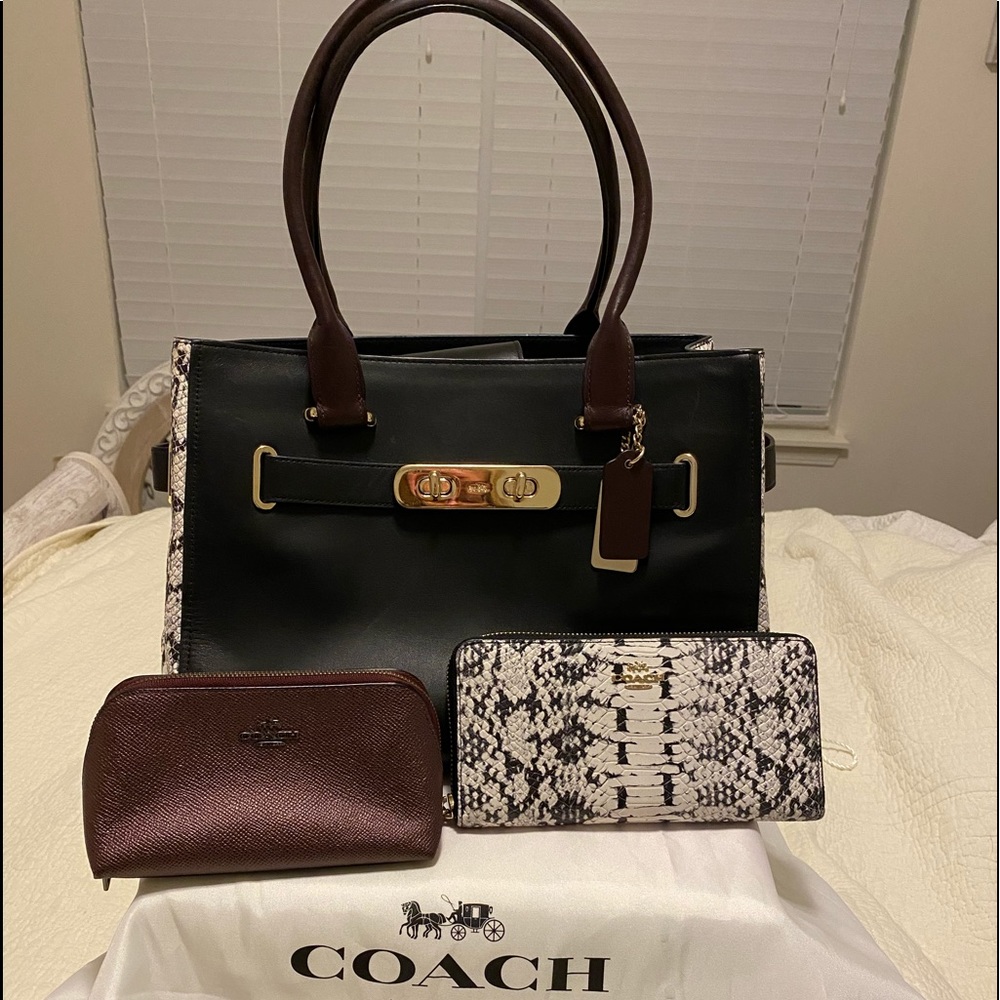 Coach Town Car Tote, matching wallet and cosmetic bag.